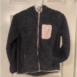 Xersion Size 14/Large , grey hooded with pink pipping coat .